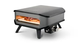 Gas Pizza Ofen | mobiler Pizzaofen | Pizzastein Gasgrill bis 400°Grad regelbar | mit 34x34 cm Pizzastein | Tragbar für Terrasse und Balkon | Schwarz,