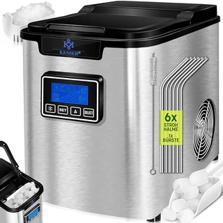 Eiswürfelbereiter | Eiswürfelmaschine Edelstahl | 150W Ice Maker | 12 kg 24 h | 3 Würfelgrößen | Zubereitung in 7 min | 2,2 Liter Wassertank | Timer |