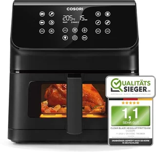 Heißluftfritteuse Airfryer, 12-in-1 Air Fryer XXL 6,2L, Heissluftfritteuse mit Sichtfenster & Shake-Reminder, 80 Rezepte, 55 Prozent energiesparend,