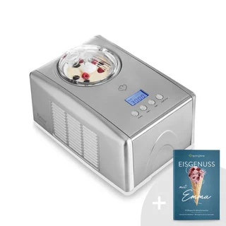 Eismaschine Emma 1,5 L mit selbstkühlendem Kompressor 150 W, aus Edelstahl mit entnehmbarem Eisbehälter, inkl. Rezeptheft (Silber, Eismaschine)