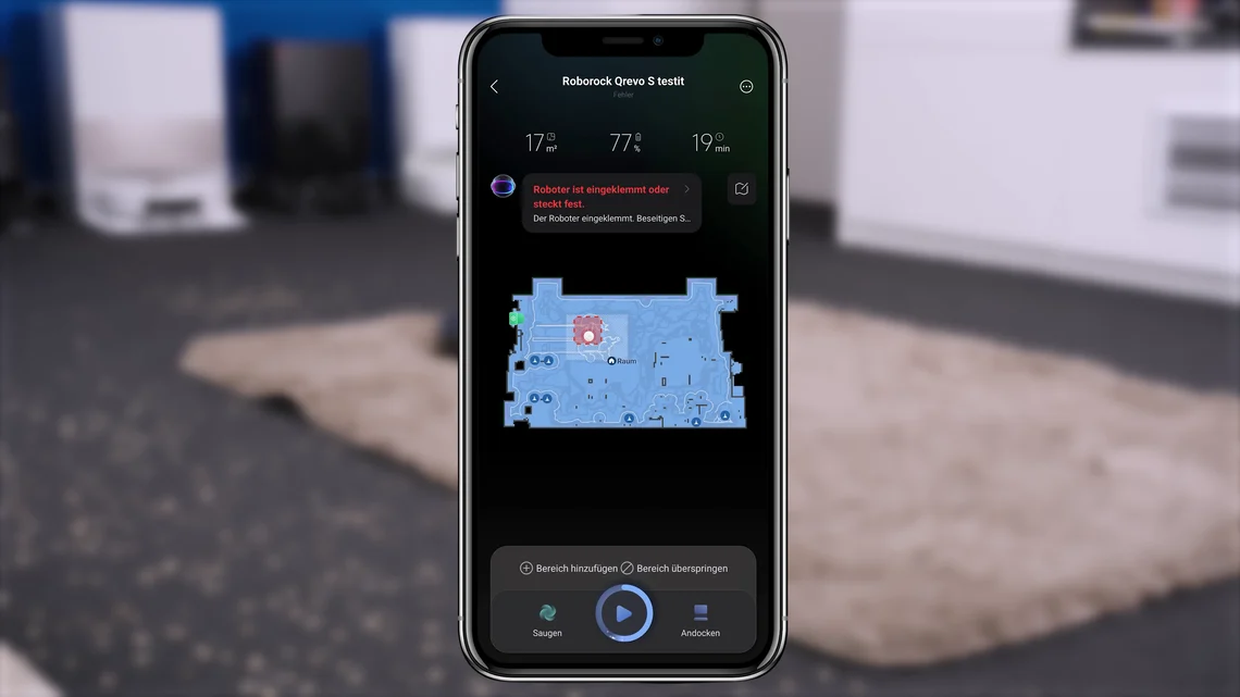 Immerhin wird man benachrichtigt: Wenn der Roboter feststeckt meldet sich die App.